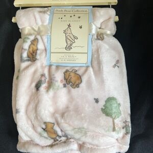 New- Soft Plush Fleece CLASSIC POOH & Piglet PINK Baby BLANKET 30x40"‎